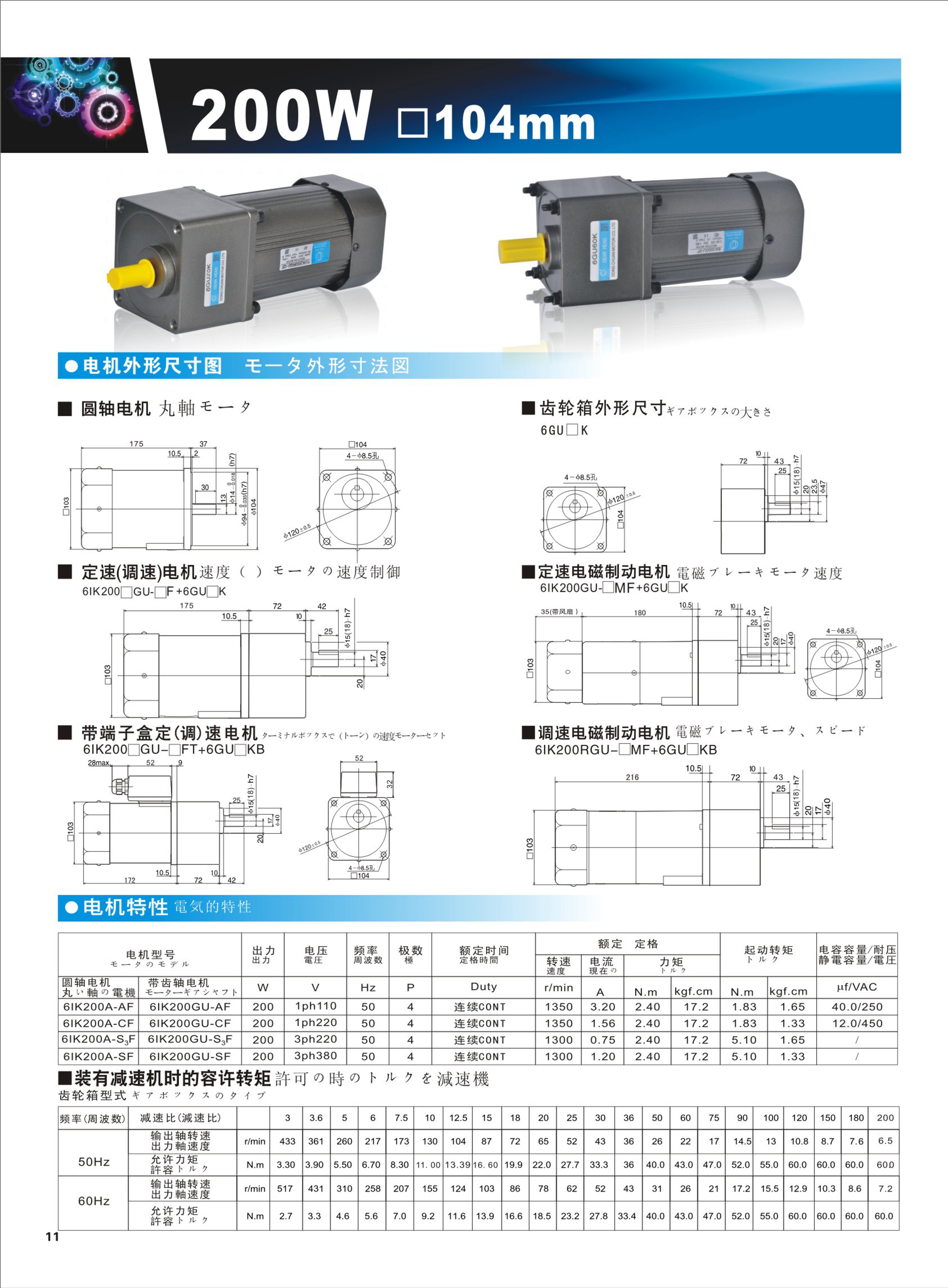 61IK200GU-AF 200W 104mm GEAR REDUCER MOTOR_Series Gearbox