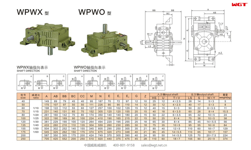 WPWX WPWO40 Worm Gear Reducer UNIVERSAL SPEED REDUCER
