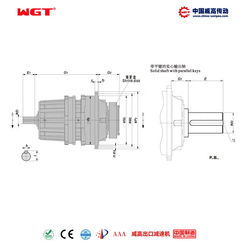 P2NB34 (i:25-40) P series planetary standard coaxial solid output shaft with flat key