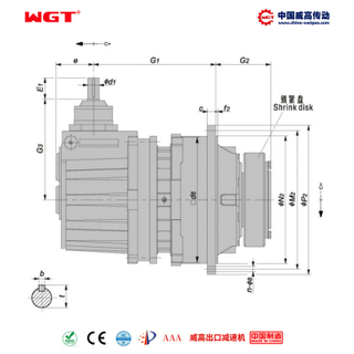 P2KA31 (i:112-500) P series planetary transmission first stage bevel gear-helical gear orthogonal shaft with hollow shaft with locking disk