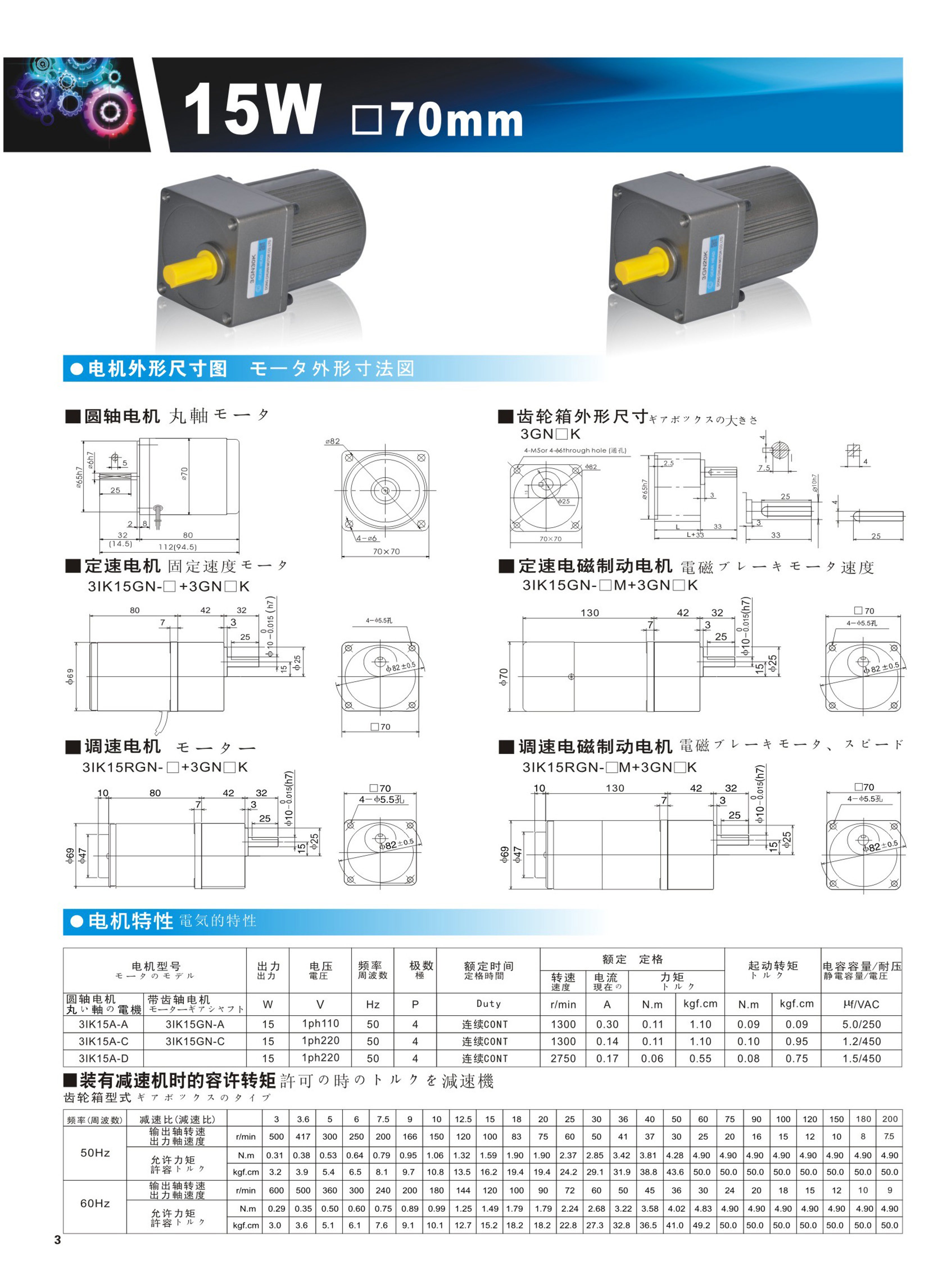 31IK15GN-A 15W 70mm GEAR REDUCER MOTOR_Series Gearbox