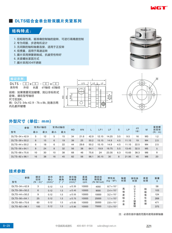 DLTS aluminum alloy single step double diaphragm clamping series