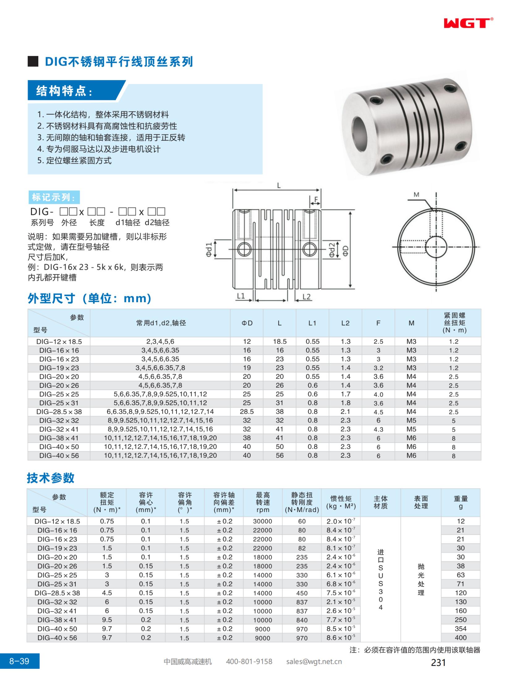 DIG stainless steel parallel wire top wire series