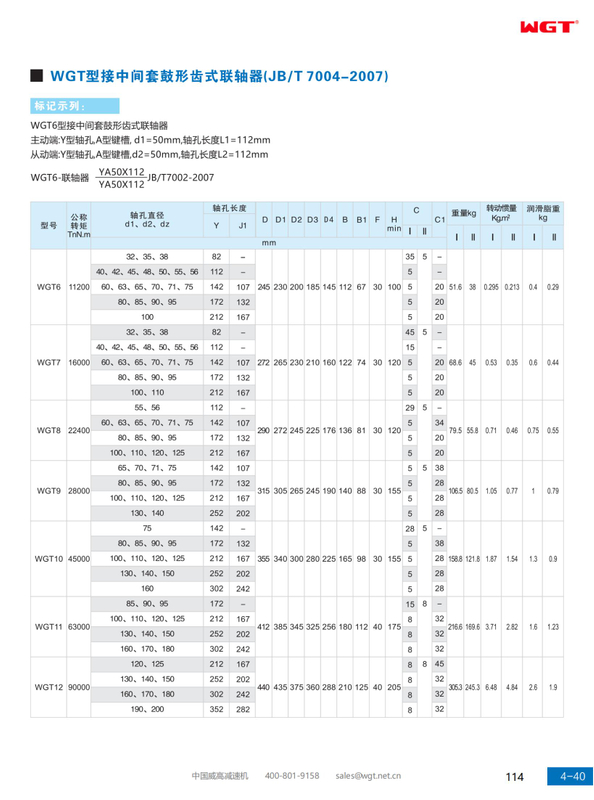 WGT type intermediate sleeve drum gear coupling (JB/T 7004-2007)