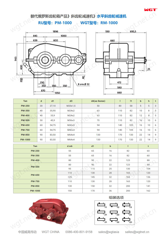 Horizontal helical gearbox cylindrical reducer RM-1000 for lifting and construction industry