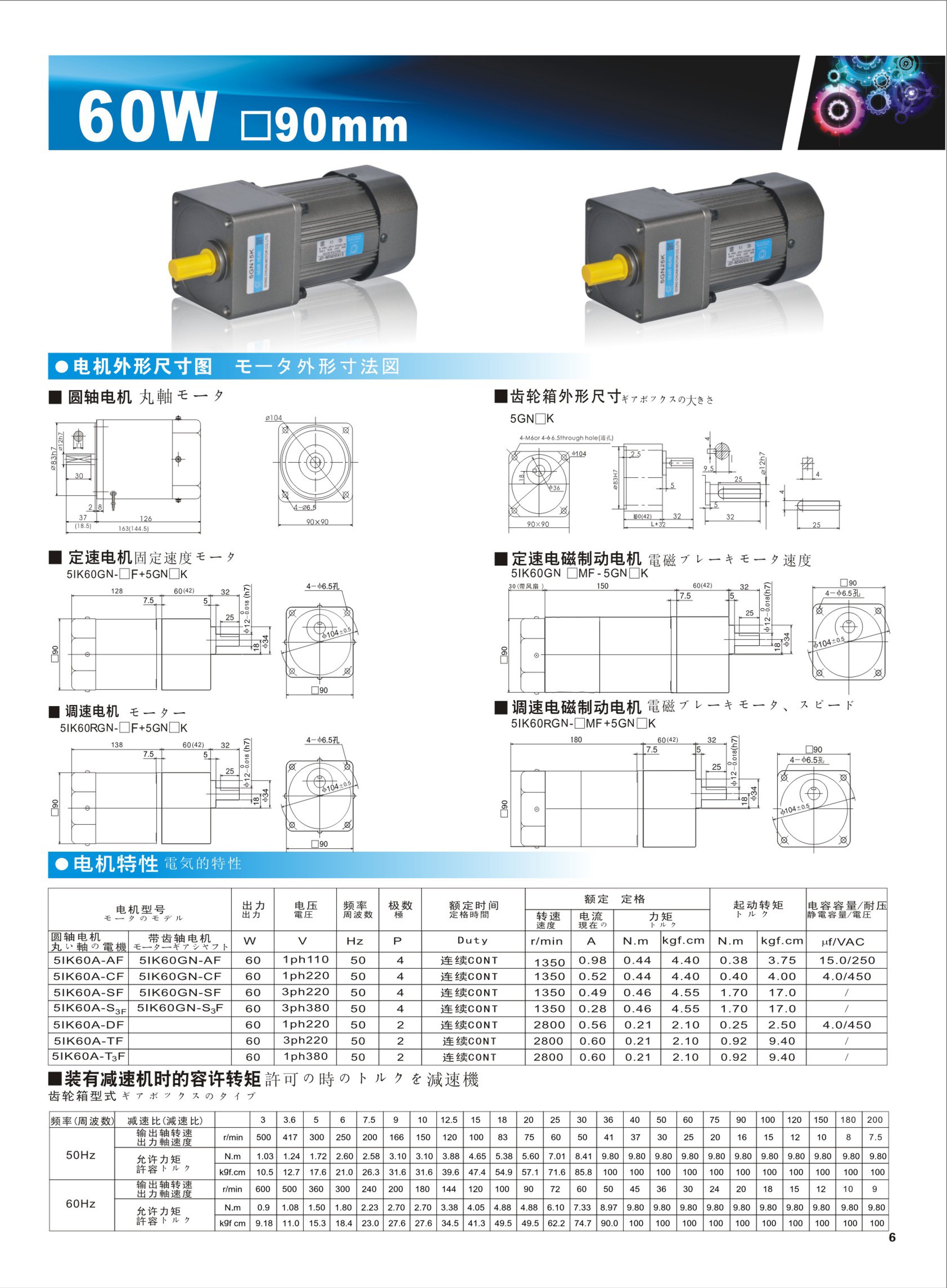 51IK60A-CF 60W 90mm GEAR REDUCER MOTOR_Series Gearbox