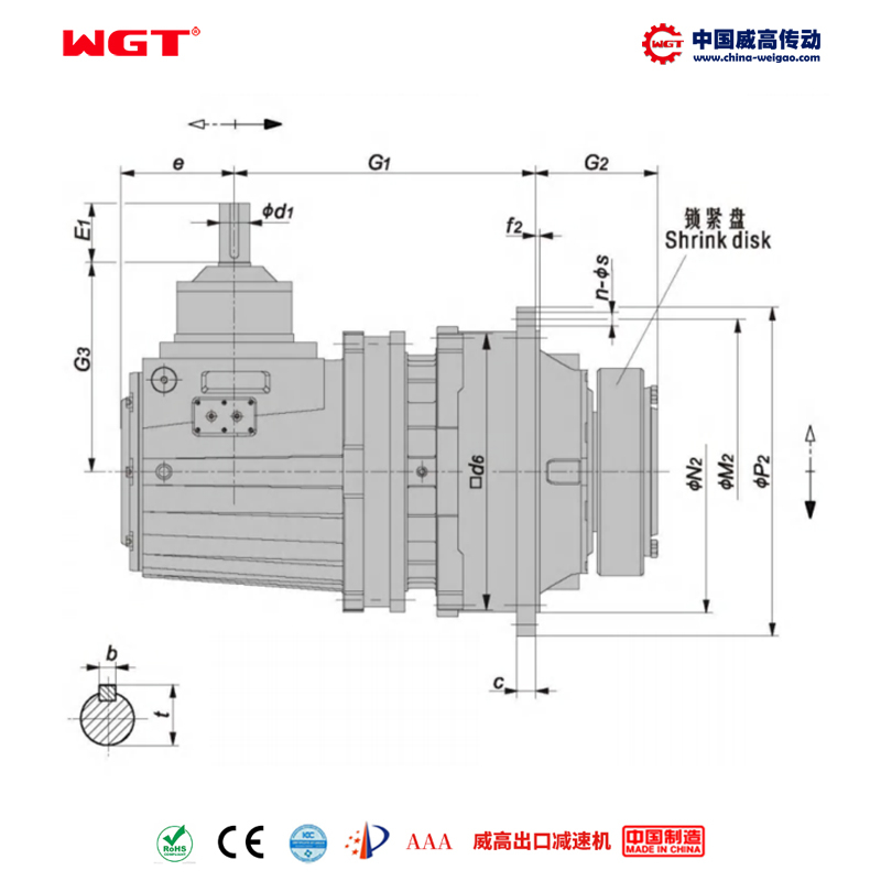 P2LA30 (i:31.5-100) P series planetary primary bevel gear orthogonal shaft hollow shaft with locking disc