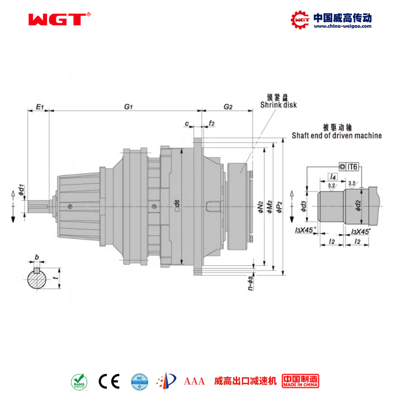 P3NA11 (i:140-280) P series planetary standard type (coaxial type) hollow shaft with locking disc
