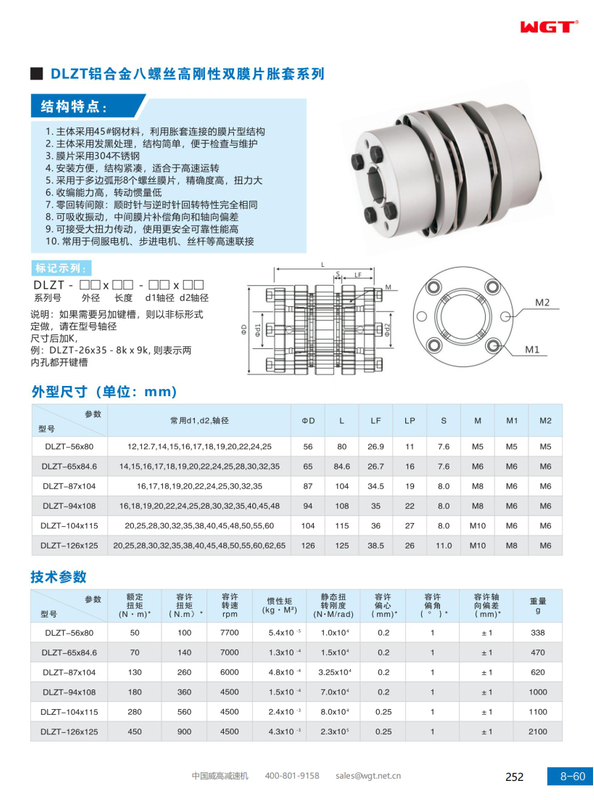 DLZT aluminum alloy eight-screw high-rigidity double-diaphragm expansion sleeve series