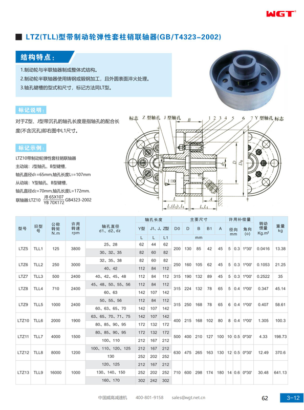 LTZ (TLL) type elastic sleeve pin coupling with brake wheel (GB/T4323-2002)