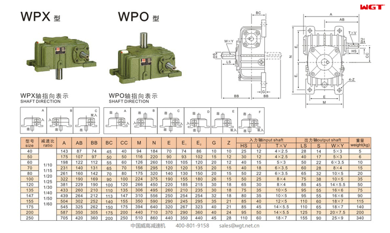 WPO250 Worm Gear Reducer Single Speed Reducer