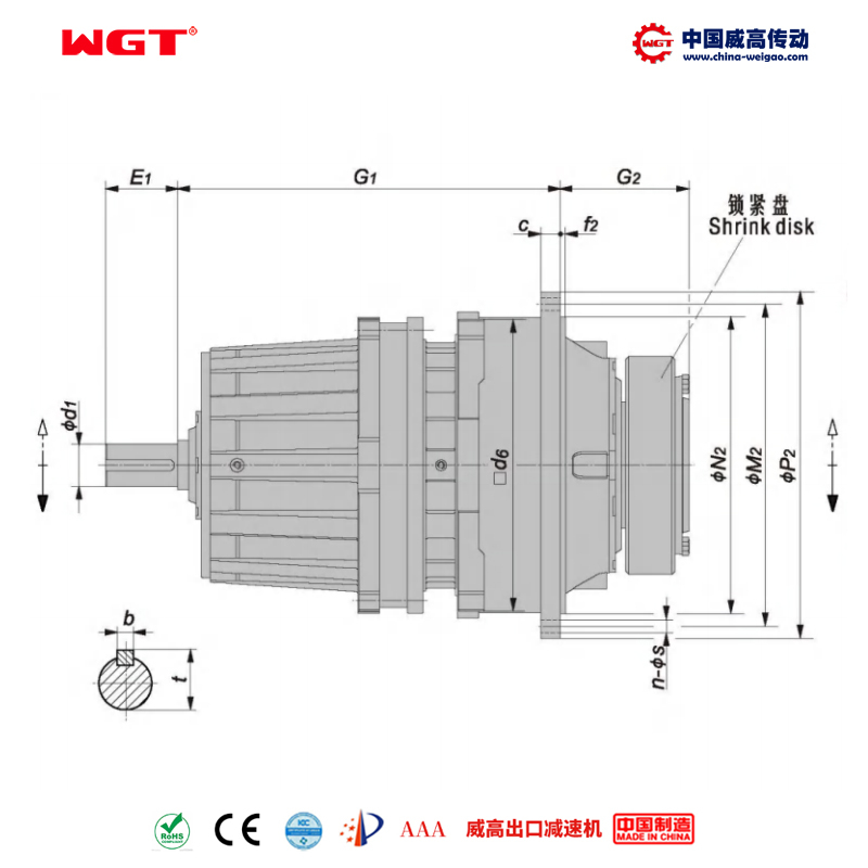P2NA10 (i:25-40) P series planetary standard type (coaxial type) hollow shaft with locking disc