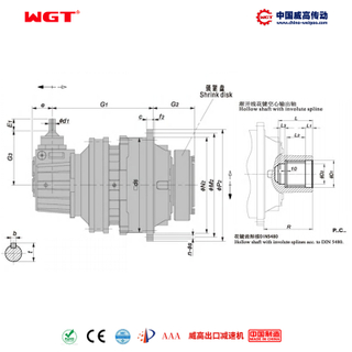 P3KC09 (i:560-4000) P series 3-stage planetary transmission input primary bevel gear-helical gear orthogonal shaft output involute spline hollow shaft